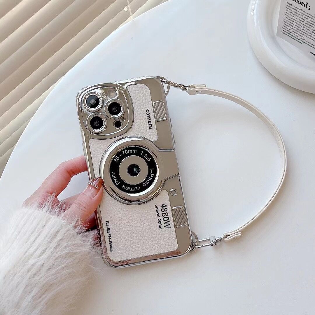 Creative Hand Strap Electroplating Camera IPhone14plus Mobile Phone Case Creative Hand Strap Electroplating Camera IPhone14plus Mobile Phone Case